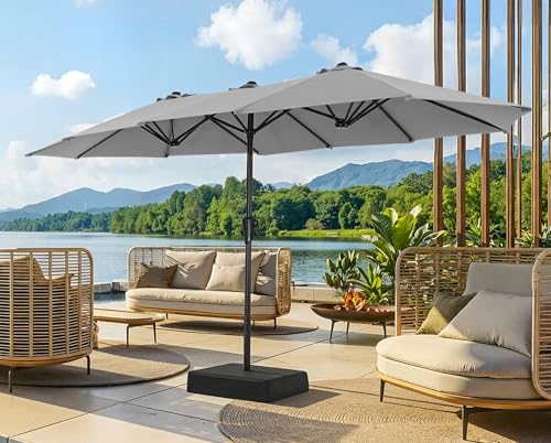 SUPERJARE 13FT Outdoor Patio Umbrella with Base Included, Double Sided Pool Umbrellas with Fade Resistant Canopy, Large Table Umbrella for Deck, Market, Backyard - Gray - color: Gray, size: 13FT
