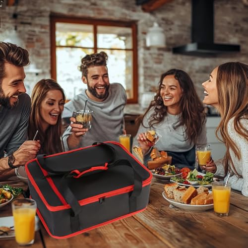 Bodaon Insulated Casserole Carrier for Hot or Cold Food, Fits 9"x13" and 11"x15" Baking Dish with Lid, Insulated Carriers for Transport, Travel Food Warmer Container Bags (Single Decker, Black-Red) - color: Black-Red Edge