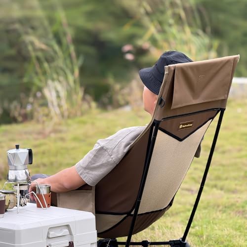 MellowCamp High Back Camping Chair, Oversized Comfort Design Collapsible Camp Chair with Pillow (Brown) - color: High Back Brown