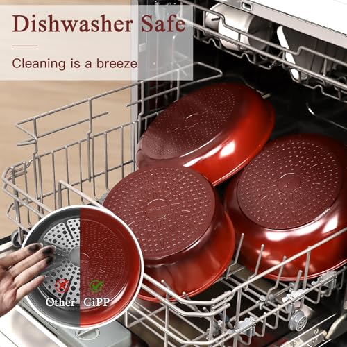 GIPP 11PCS Ceramic Pots and Pans Set Non Stick, Nonstick Cookware Set Detachable Handle, Red Black Gradien Pots and Pans Induction Kitchen Cooking Sets, RV Cookware Sets for All Stoves - color: Red and Black Gradient, size: 11PCS