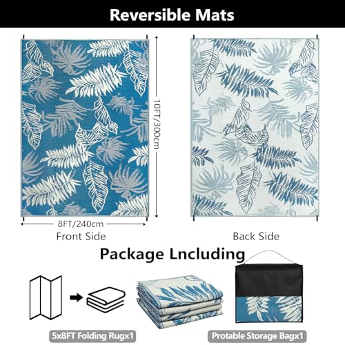 famibay Outdoor Rug 8x10 Patio Waterproof Large Outdoor Plastic Straw Rug Tropical Patio Rugs Reversible Outside RV Mat All Weather Lightweight Camping Rugs for Deck Balcony Beach - color: Blue, size: 8' x 10'