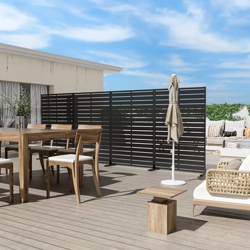 Casaphoria Metal Privacy Screen Outdoor, 72" H x 47" W Freestanding Decorative Privacy Screen for Patio Deck Balcony Garden with Stable Base, Black-Adams - color: Black-adams-6
