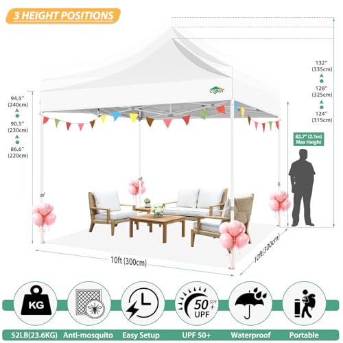 COBIZI 10x10 Pop up Gazebos with 4 Mosquito Netting Sidewalls,Heavy Duty Pop up Canopy Tent for Party,Outdoor Camping,Lawn and Backyard,Easy Set up Screen Tents with Handbag,White - color: White, size: 10x10ft(upgraded)