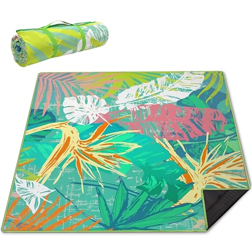 Supfitness Extra Large Picnic Blankets Waterproof Foldable (80 "x 80") Beach Blanket Waterproof Sandproof,3-Layer Thicking Mat Outdoor Packable Camping Blanket(Bohemian) - color: Lake Green, size: 80x80in