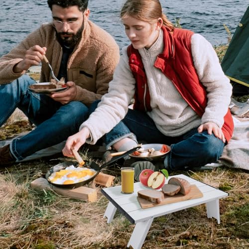 Small Folding Camping Table, Ultralight Portable Mini Beach Table with Carry Bag, Compact Low Side Picnic Tables Aluminum for Beach Camping, White - color: White