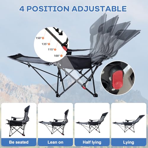 2-Pack Reclining Camping Chair 4 Position with Foot Rest Comfortable for Adults 265Ibs Folding Lounger Mesh Beach Chair with Cooler Bag and Cup Holder for Outdoor Patio - color: Black, style: 2-Pack - No Cotton Pad