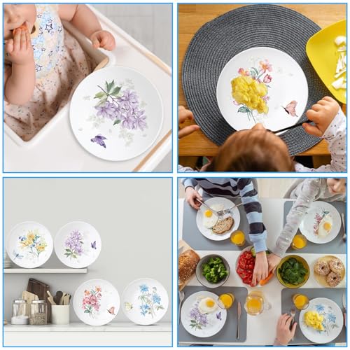 Naozinebi 4 Pcs 10 Inch Spring Theme Flower Plates Melamine Floral Dinnerware Set Reusable Melamine Spring Floral Baby Shower Plate Dishwasher Creatively Drop Resistant Cute Plastic Dish - style: Flowers