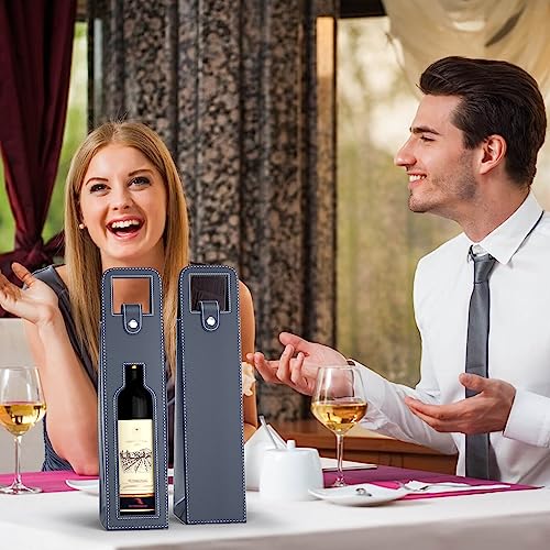 RYDDOY Wine Gift Bag, Reusable Leather Wine Tote Carrier, Single Bottle Champagne Beer Gift Bags Carrier for Birthday, Wedding, Picnic Party,Christmas festival Gifts (Blue) - color: A-Blue-16.1×3.5×3.5