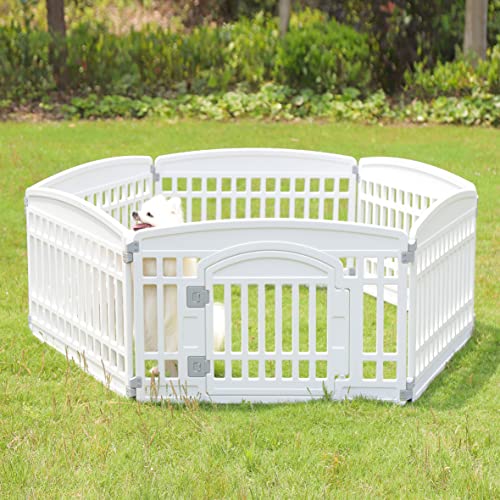 Pet Playpen for Dogs Heavy Plastic Puppy Exercise Pen Indoor Outdoor Small Pets Fence Puppies Folding Cage 6 Panels for Puppies and Small Dogs House Supplies (White 6*Panel) - color: White, style: WHITE 6*panel