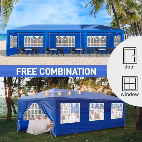 10x30ft Outdoor Party Tent,Waterproof Canopy Patio Wedding Gazebo,Commercial Heavy Duty Large Party Tents,Folding Gazebo Canopy Tent,with 8 Removable Sidewalls,for Yard Event Deck Parties (Blue)