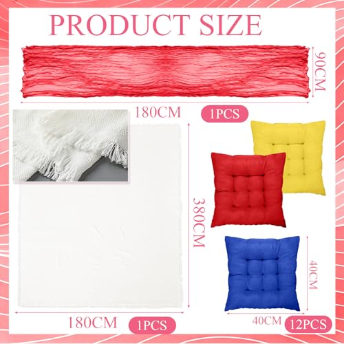 Extra Large Outdoor Picnic Blanket with Table Runner and Floor Pillow Cushion for Picnic Wedding Birthday Baby Shower Backyard Decor(91 x 71'',Deep Blue,Red,Lemon Yellow,8 Pcs) - color: Deep Blue,red,lemon Yellow