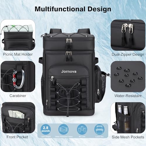 Insulated Cooler Backpack, 40L Leakproof Backpack with Double Compartments for Men & Women, Large Lunch Cooler for Camping, Beach, Travel, Picnic, Up to 48 Cans - color: Black