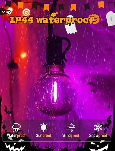 25FT Halloween String Lights Outdoor Plug-In, 25 G40 LED Bulbs & 2 Spare, E12 Base, 2700K Warm White, Shatterproof, Outdoor Halloween Decorations for Garden Patio Christmas, Clear Purple Orange - color: Clear Purple Orange, size: 25Ft