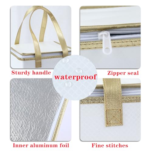 13.8×13.8×15.8" Reusable Insulated Zipper Aluminum Foil Tote Bag Suit for Picnic Cake FruitDrink Refrigeration Also for Delivery of Takeaway Thermal Pizza Insulated Delivery (Laser Rose Gold) - color: Laser ROSE GOLD, size: 13.8×13.8×15.8"