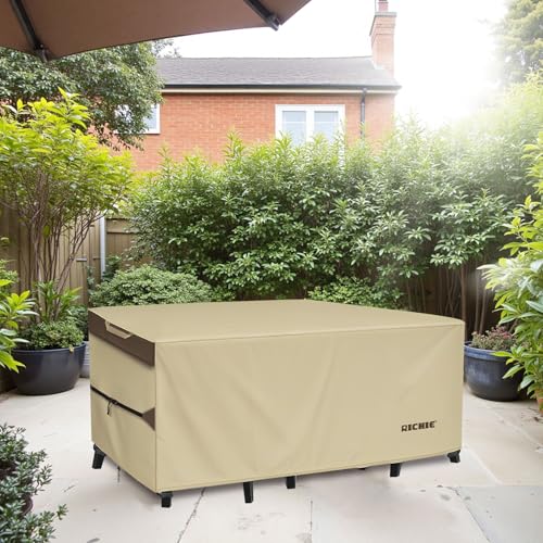 RICHIE Outdoor Patio Furniture Cover - Heavy Duty Waterproof 600D Tough Canvas Protector for Rectangular Table Cover, All-Season Dining Table and Chair Covers (84L x 44W x 28H Inch) - size: Rectangular-84"(L)x44"(W)