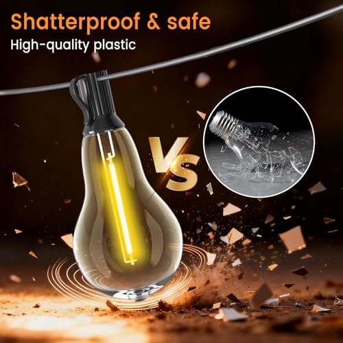 String Lights for Outside,75FT Patio Lights with 50+3 Bulbs(1.5FT Bulbs Spacing), outdoor string lights, Remote & Dimmer, 3 Mode Light & Timing, 50PC Mounting Ties for Outside, 2200K(Black) - color: Black, size: Remote Control Model -75ft-50t