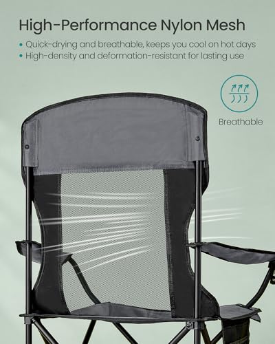 SONGMICS Breathable Camping Chairs, Foldable Outdoor Chairs Set of 2, High Back, Adjustable Armrests, Drink Holder, Weight Capacity 330 lb, for Sports Garden Backyard, Slate Gray UGCB028G01 - color: Grey, style: 2PC (20.3"D x 34"W x 38.2"H)