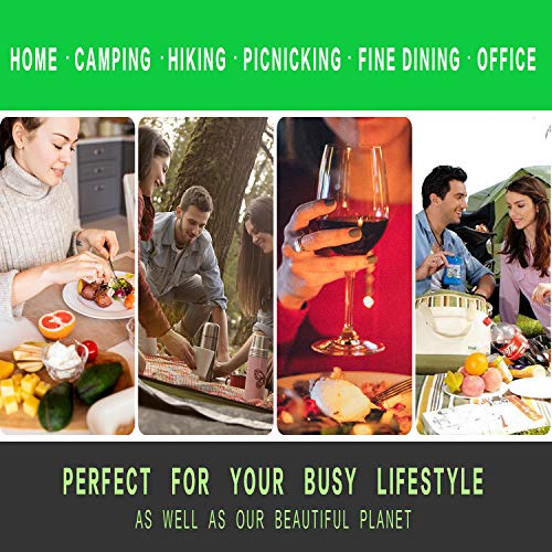 UPTRUST 2 Set Bamboo Cutlery Set Bamboo Travel Utensil Reusable Table cutlery Fork Knife Spoon Chopsticks Straw Cleaning Brush for Travel Picnic School Office（Skyblue& Green） - color: Skyblue& Green