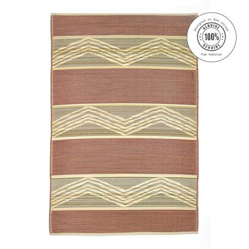 Fab Habitat Outdoor Rug - Waterproof, Fade Resistant, Crease-Free - Premium Recycled Plastic - Tribal Boho - Large Patio, Deck, Sunroom, Camping, RV - Lagos - Sand & Coral - 6 x 9 ft - color: Lagos - Sand & Coral, size: 6' x 9' (Rectangular)
