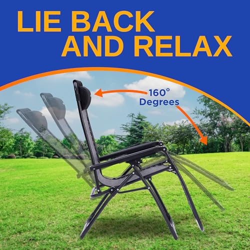 SereneLife Outdoor Adjustable Foldable Zero Gravity Lawn Chair – Weather-Resistant Rattan Recliner with Lockable Position, Detachable Side Table & Cup Holder, 265 lbs Capacity, Patio & Camping - color: Black