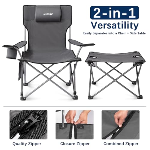 apollo walker Reclining Beach Chair, Adjustable 90-135° Backrest Camping Lounge Chairs for Adults, Folding Chair with Foot Rest & Detachable Pillow - Upgraded 8-Leg, Grey - color: Grey, style: 8-Leg