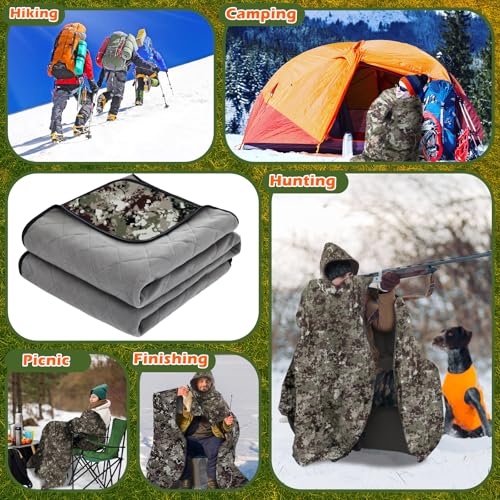 VitalCozy 55" x 95" Waterproof Woobie Camo Blanket for Hunting Extra Outdoor Stadium Blankets Sherpa Lining with Hood and Storage Pocket for Deer Duck Hunting Gear Blind Accessories(Camo) - style: Camo