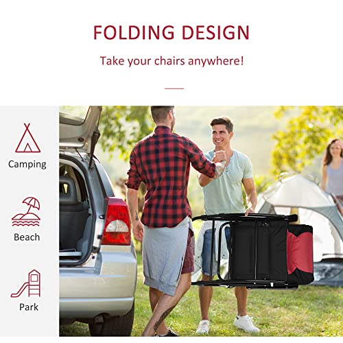 Outsunny Oversized Folding Rocking Camping Chair Set of 2, Padded Outdoor Rockers with High Back and Armrests, Portable Outdoor Patio Chairs with Steel Frame for Garden, Porch, Lawn, Red - color: Red