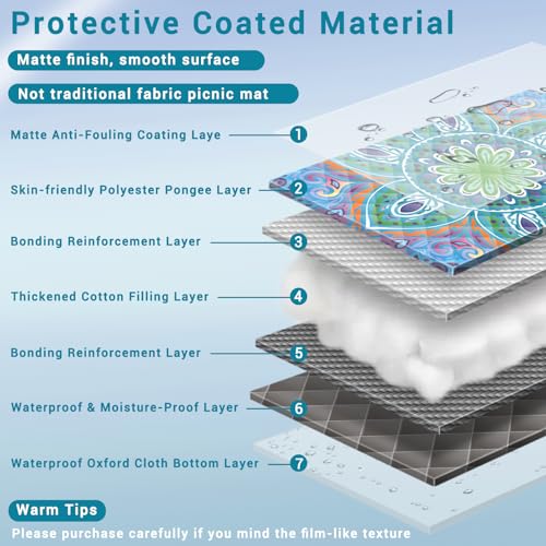 60x80" Large Boho Picnic Blankets Outdoor Water proof Sand proof Beach Blanket Packable Patio Grass Park Camping Mats Camper Hiking Must Haves Gifts Car Road Trip Gear Outside Rv Travel Stuff