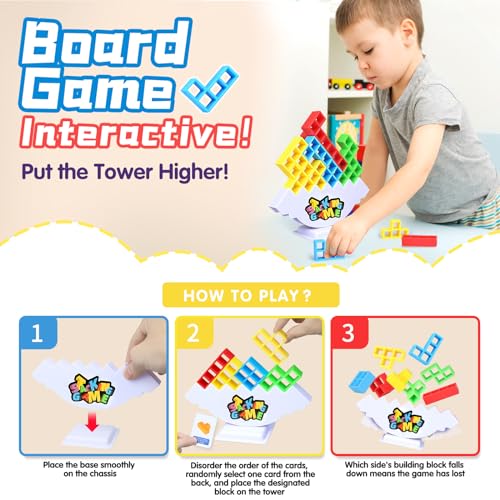 BBnote 96PCS Stack Game for Adult & Kids, Tetra Board Tower Games for Family Travel Party, 4 Players Balance Stacking Toy, Team Toys Building Block - size: 96PCS- 2 Base