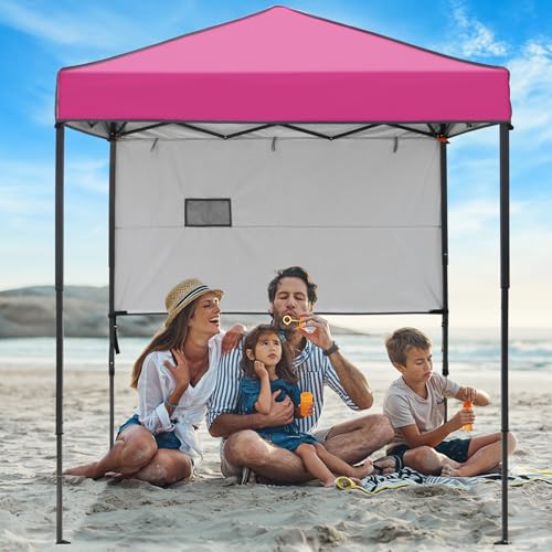 6x4 Pop Up Canopy Tent with Half Wall Panel, Instant Portable Beach Canopy, Outdoor Tent with Carry Bag for Camping, Sports, Tailgating, Events, Pink - color: Pink, size: With Half Wall