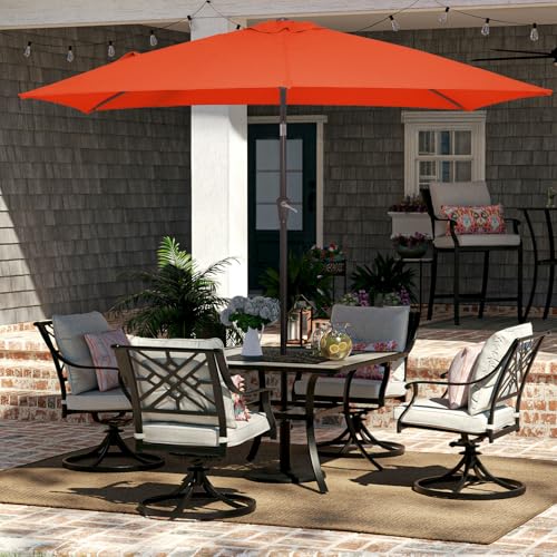 JEAREY 6.5x10 ft Rectangular Patio Umbrellas Rectangle Outdoor Umbrella with Push Button Tilt and Crank, Market Table Umbrella 6 Sturdy Ribs UV Protection for Poolside Garden Backyard Deck, Orange - color: Orange
