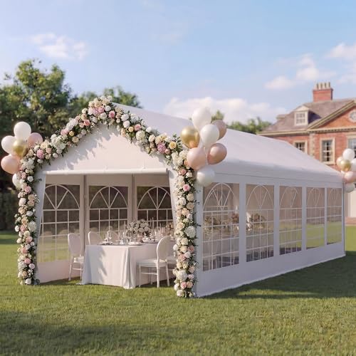 LAUSAINT HOME 10x30 Party Tent, Heavy Duty Waterproof Canopy with Removable Sidewalls & Roll-Up Door, Large White Event Shelter with Steel Frame for Wedding, Backyard, BBQ, Camping, for 20–40 People - size: 10x30