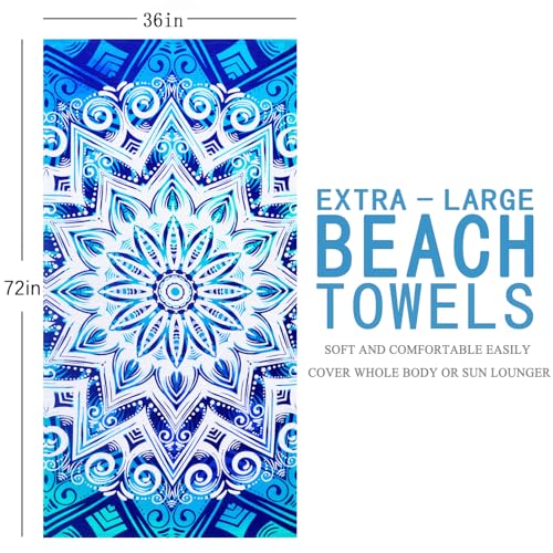 2 Packs Oversized Beach Towel Set Extra Large Big XL Pool Camping Swim Clearance Towels 36x72 Soft Blanket Cruise Essentials Accessories Must Haves Vacation Necessities Adult Blue Flower Stripe - color: Blue Flower Stripe