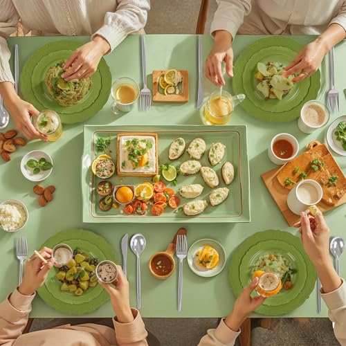 U-QE 100PCS Olive Green Plastic Plates - Plastic Green Plates Disposable Heavy Duty - Olive Disposable Plates for Party Including 50PCS 10'' Dinner & 50PCS 7.5'' Dessert Plate - color: Green