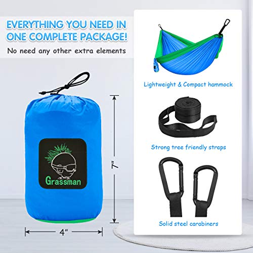 GRASSMAN Kids Hammock-Small Camping hammocks, Portable Camping Gear for Child Indoor/Outdoor use, with Tree Straps & Carabiners Blue & Green - color: Blue, size: one pack