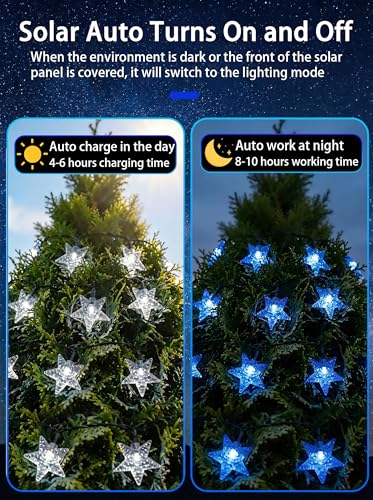 Solar Twinkle Star String Lights Outdoor Indoor Waterproof 39FT 100 LED Solar Powered Fairy Lights with 8 Lighting Modes Christmas Decor for Camping Tree Party Yard Wedding Garden (Blue) - color: Blue