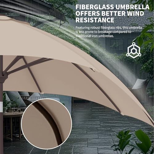 Kingdura 9FT Outdoor Patio Umbrella, Market Table Umbrella with Push Button Tilt and Crank, 8 Sturdy Fiberglass Ribs, UV Protection for Pool, Lawn, Deck, Backyard, Garden (Beige) - color: Beige, size: 9 Ft