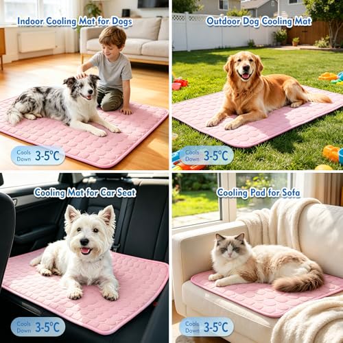 SOMOYA Dog Cooling Mat (Q-Max>0.4) Pet Cooling Pads Blanket Sleeping Kennel Mat,Ice Silk Cool Mat Pad Breathable Dog Bed Mats Beach for Large Dogs Cats (Pink, 27x22 in) - color: Pink, size: 22x27 in