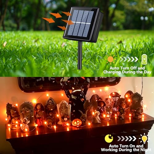 YEGUO Orange Solar Thanksgiving Lights Outdoor Waterproof, 4 Pack Each 33ft 100 LED Solar Fairy Lights, 8 Modes Solar String Lights - color: Orange