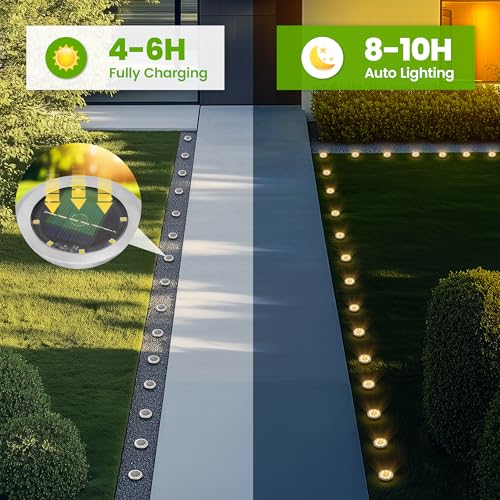 PATIOWIN Mini Solar Ground Lights, 12 Pack Solar Garden Lights, Solar Powered Pathway Lights Warterproof, Outdoor Lights for Driveway, Walkway, Backyard, Patio (Warm White) - color: Warm White, size: 12 PACK