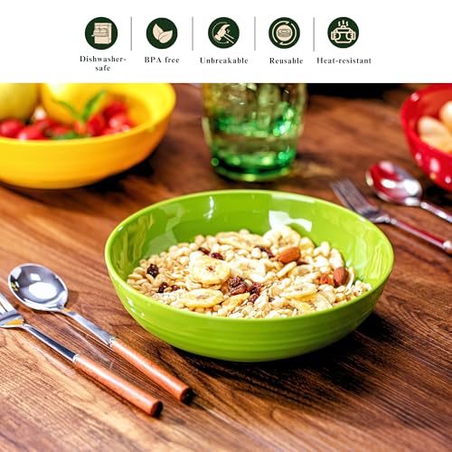8-Inch Melamine Salad & Pasta Bowls - Set of 6, Unbreakable & Reusable with Ceramic Feel, Stackable & Dishwasher-Safe Platic Dinner Bowls, Versatile for All Meals (Multi-color) - color: Multicolor