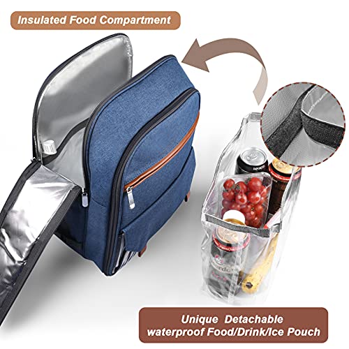 Sunflora Insulated Picnic Backpack for 2 Person Bag with Cooler Compartment, Blanket and Stainless Steel Cutlery Set for Couple, Lovers and Friends (Blue & Stripe) - color: Blue & Stripe, size: 2 person