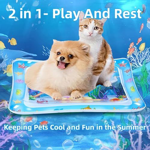 Cat Water Mat, 2025 Upgraded Thickened Anti-Scratch Leak Proof Cats Water Sensory Play Mat with Floating Fish, Pet Summer Cooling Pad, Interactive Cat Toys to Play for Indoor Cats (B)
