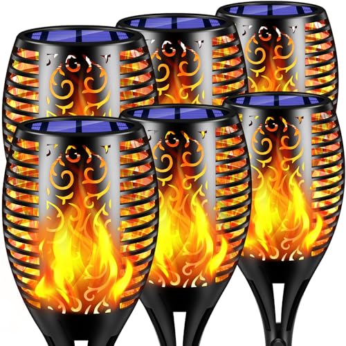 TomCare Solar Lights Outdoor 99 LED Higher & Larger Flickering Flame Solar Torch Lights 43" Waterproof Outdoor Lighting Solar Powered Pathway Lights for Garden Patio Yard, 6Pack - color: Black, size: Large - 6 Pack