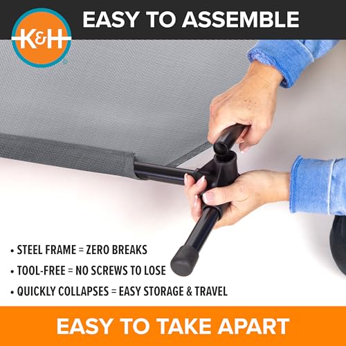 K&H Pet Products Elevated Outdoor Dog Cot Bed, Raised Cooling Bed with Washable Breathable Mesh for Large Dogs, Portable Raised Platform Pet Bed, Heavy Duty Metal Frame Hammock Bed, Large, Gray - color: Gray Mesh, size: Large 42"L x 30"W