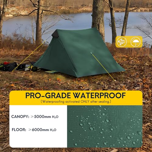 LANSHAN Ultralight Tent 3-Season Backpacking Tent for 1-Person or 2-Person Camping, Trekking, Kayaking, Climbing, Hiking - color: 2-person, dark green