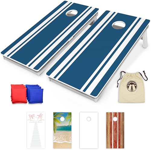 GoSports 4 x 2 ft Commercial Ultra Durable Cornhole Board Set – All-Weather Regulation Size, Ready-to-Play for Family Backyard Games, Tailgates, Outdoor Party, and Venues - color: Blue Stripe