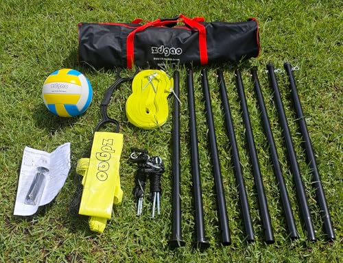 Volleyball Net Outdoor - Portable Volleyball Set for Backyard with Professional Volleyball Net, Wrap Yarn Volleyball and Pump, Boundary Line, Carry Bag - style: Basic-32FT(Yellow)