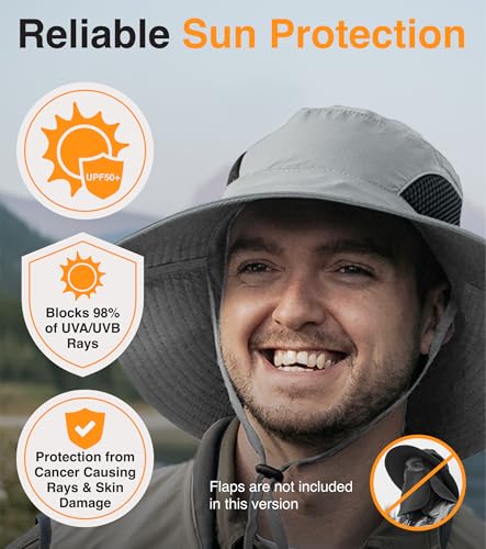 GearTOP Wide Brim Sun Hat for Men & Women, UPF 50+ Fishing Hat with Detachable Neck Flap & Face Cover Gardening Boonie Sunhat - color: Light Gray No Flaps