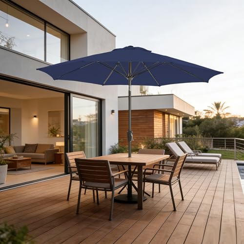 9FT Outdoor Patio Umbrella Outdoor pool Umbrella with Push Button Tilt and Crank, Market Umbrella 8 Sturdy Ribs UV Protection for Garden, Deck, Backyard (navy) - color: Navy